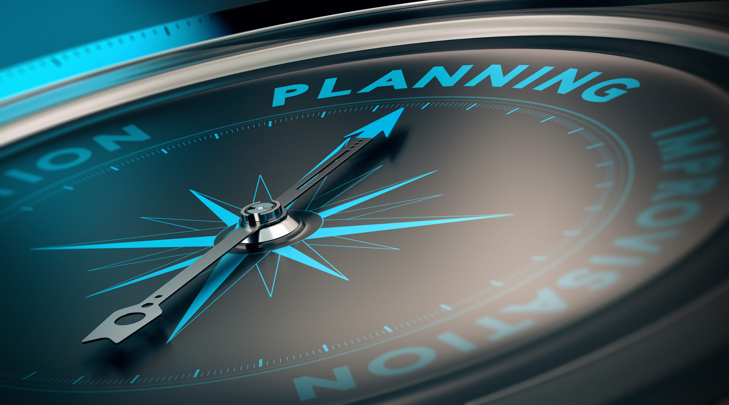 Ein Kompass zeigt auf das Wort "Planning", symbolisch für präzise Ortungslösungen und GPS Ortung.