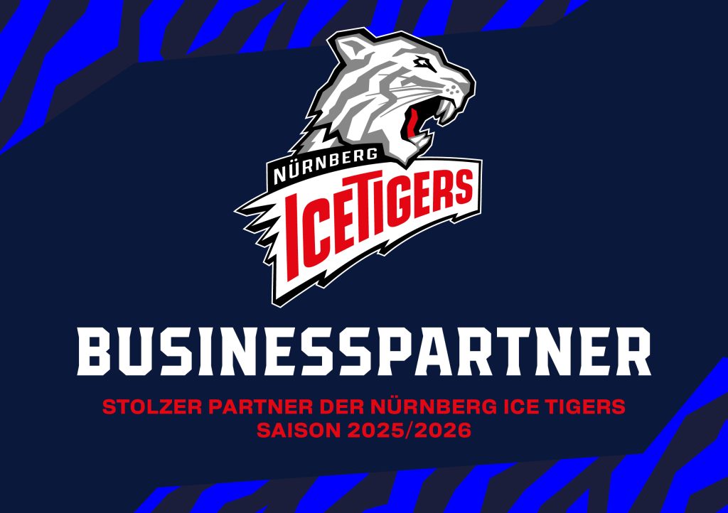 Auf dem Bild ist ein NIT_2025_Partneraufkleber_Business mit dem Logo der Nürnberg Ice Tigers als stolzer Businesspartner zu sehen.